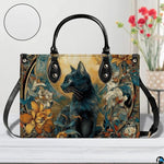 Black Cat Leather Bag – Vintage Cat Art Handbag, Stylish Animal-Themed Purse, Unique Gift for Cat Lovers