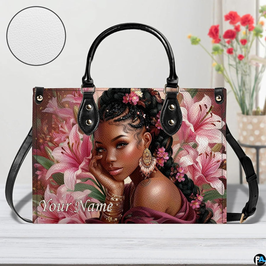 Studio tabletop presentation displaying surface texture circle and pink lily floral graphics.