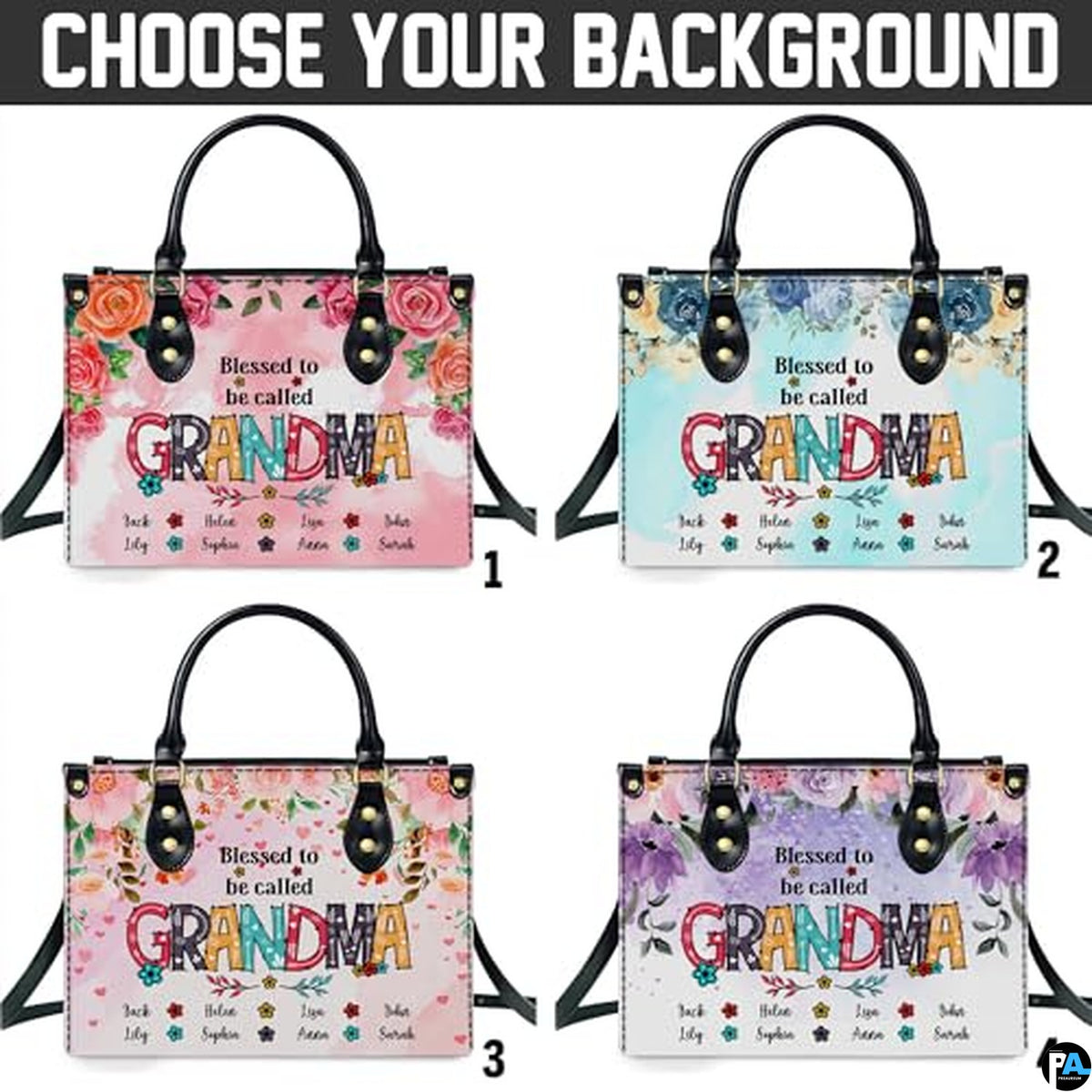 Mothers Day Gift Leather Bag- Personalized Grandmas Purse With Grandkids Names, Grandma Handbag Birthday Gifts For Mom Women