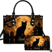 Black Cat Leather Bag – Vintage Cat Art Handbag, Stylish Animal-Themed Purse, Unique Gift for Cat Lovers