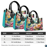 Detailed view of watercolor wildflower brushwork and pastel floral tones across handbag.