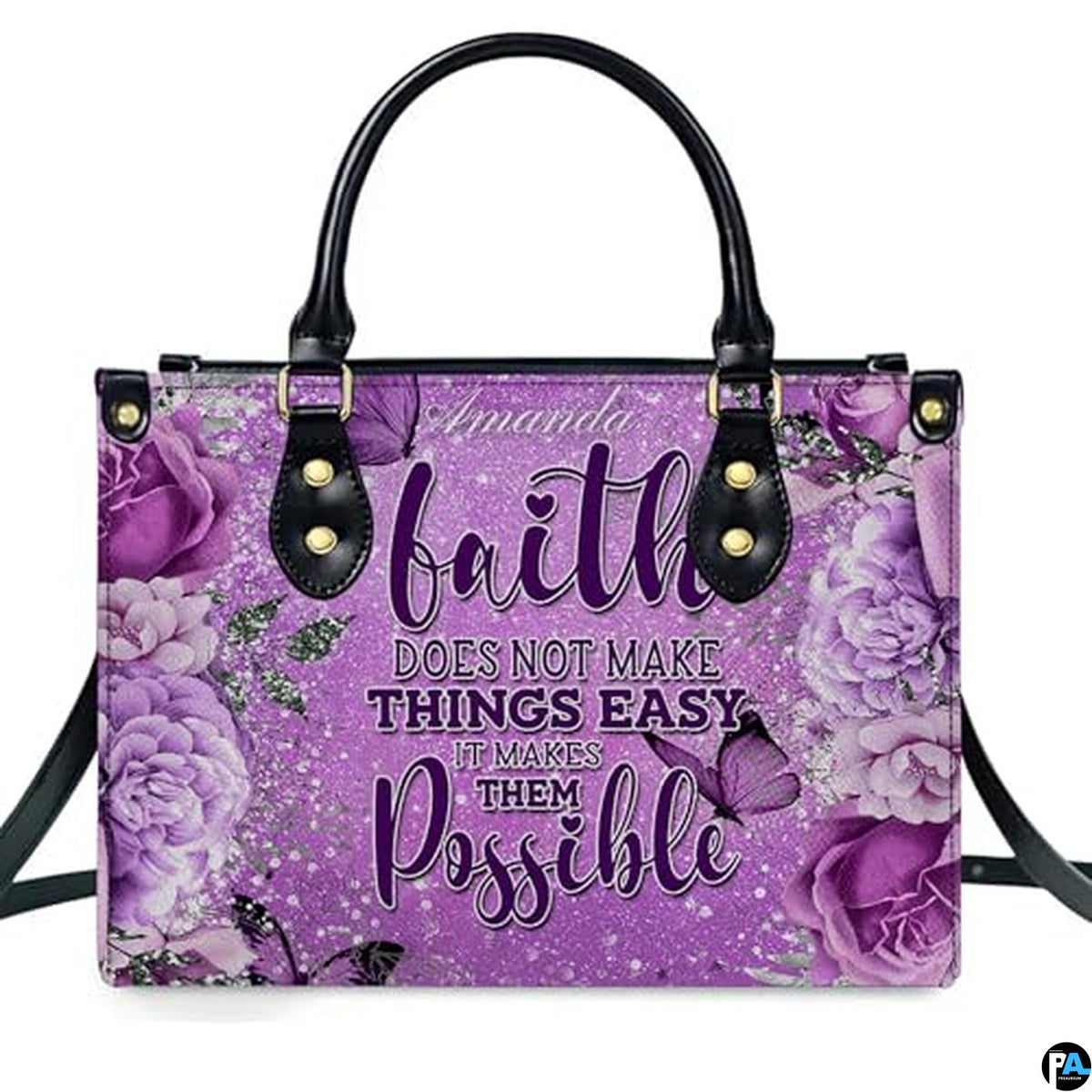 Personalized Flower Floral inspirational quote Handbag for Faith Gift