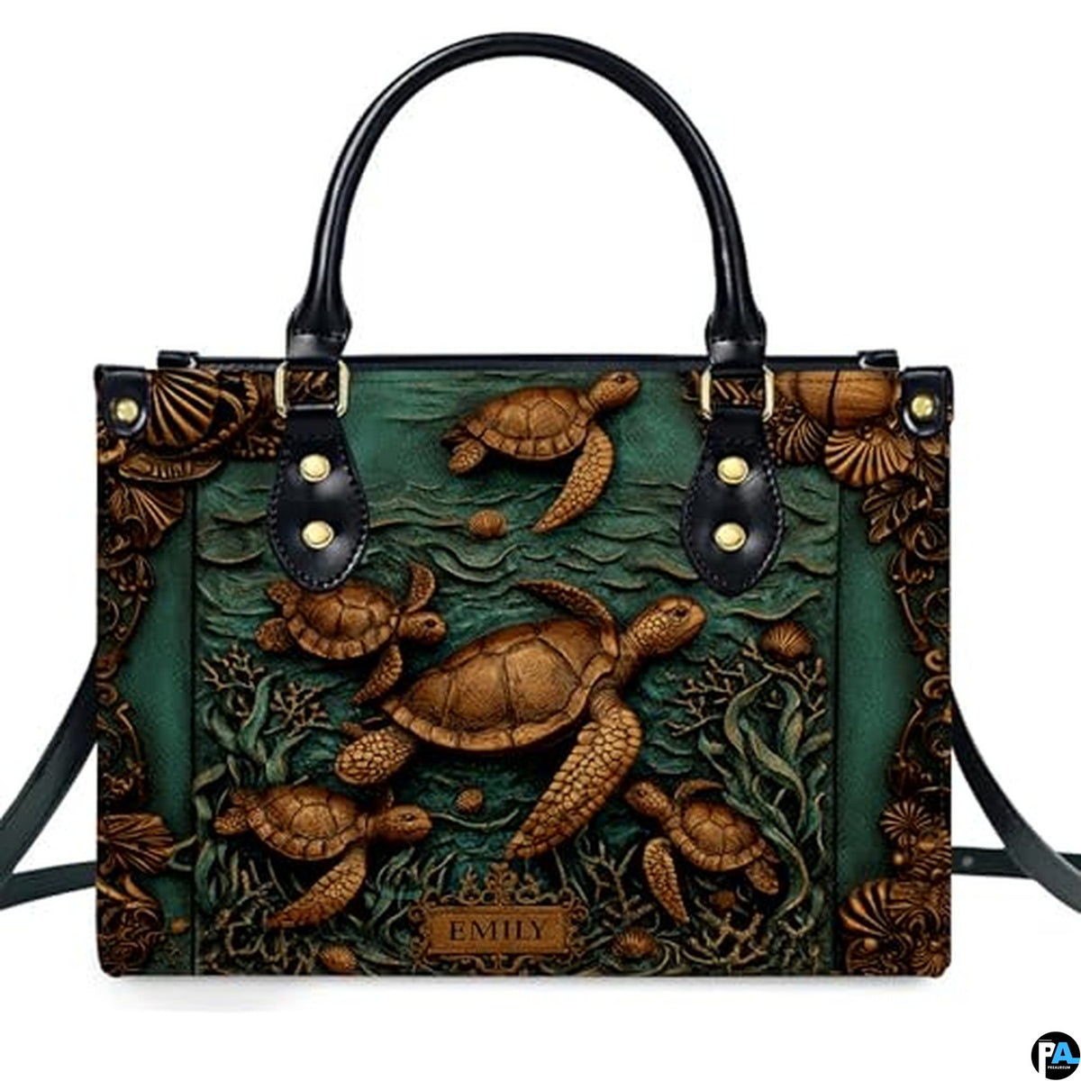 Personalized Animal Leather Handbag – Custom Name Flowers with 2D Print with 3D Effect – Gift for Gramma, Mom, Daughter