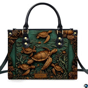 Personalized Animal Leather Handbag – Custom Name Flowers with 2D Print with 3D Effect – Gift for Gramma, Mom, Daughter