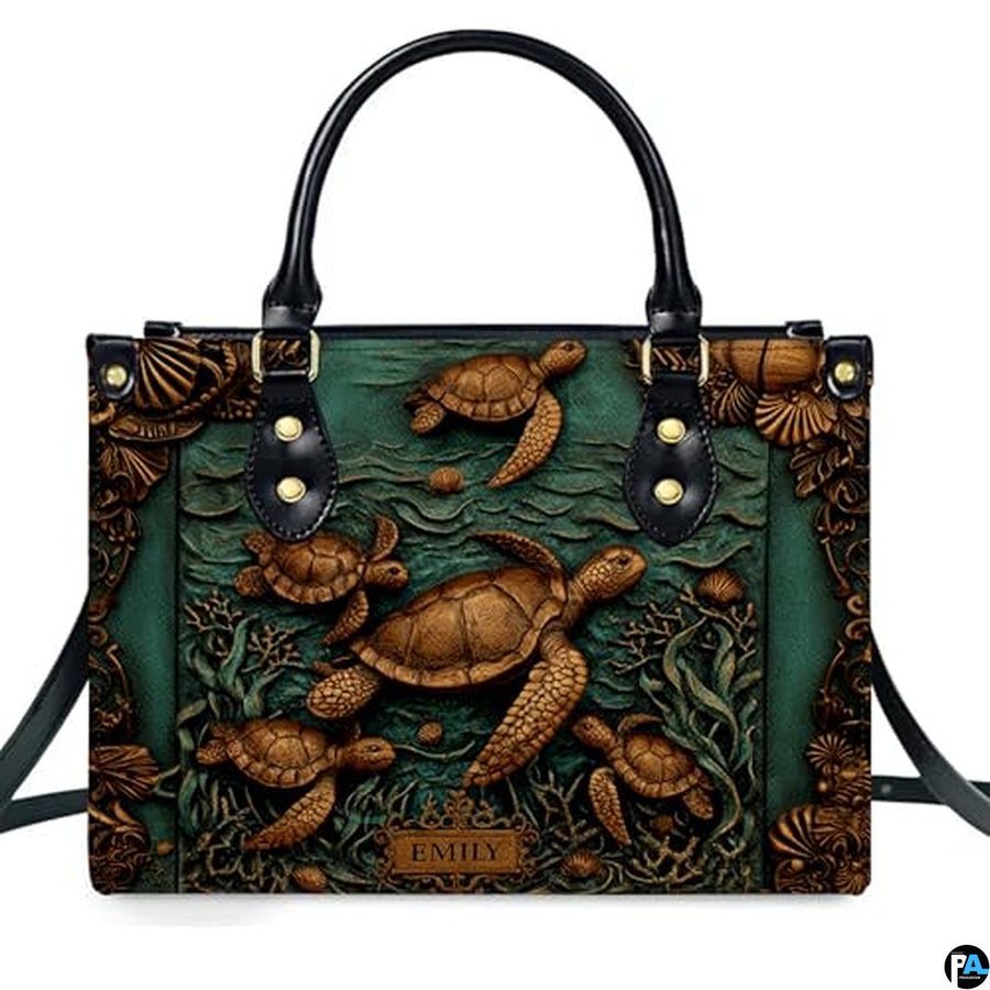 Personalized Animal Leather Handbag – Custom Name Flowers with 2D Print with 3D Effect – Gift for Gramma, Mom, Daughter