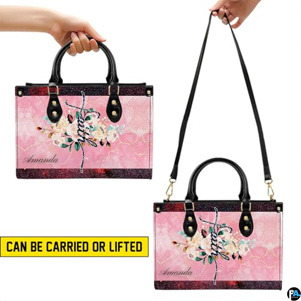 Personalized Flower Floral and inspirational text Handbag