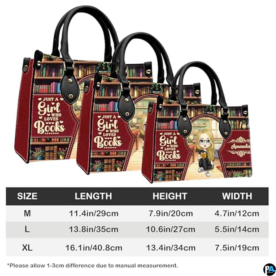 Personalized Book Lover Leather Bag, Just A Girl Who Loves Book Handbag With Name, Books Purse, Gifts For Readers, Writer