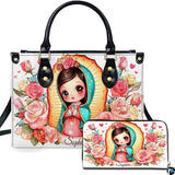 Chibi Our Lady of Guadalupe Rose Mandorla Handbag and Wallet Set