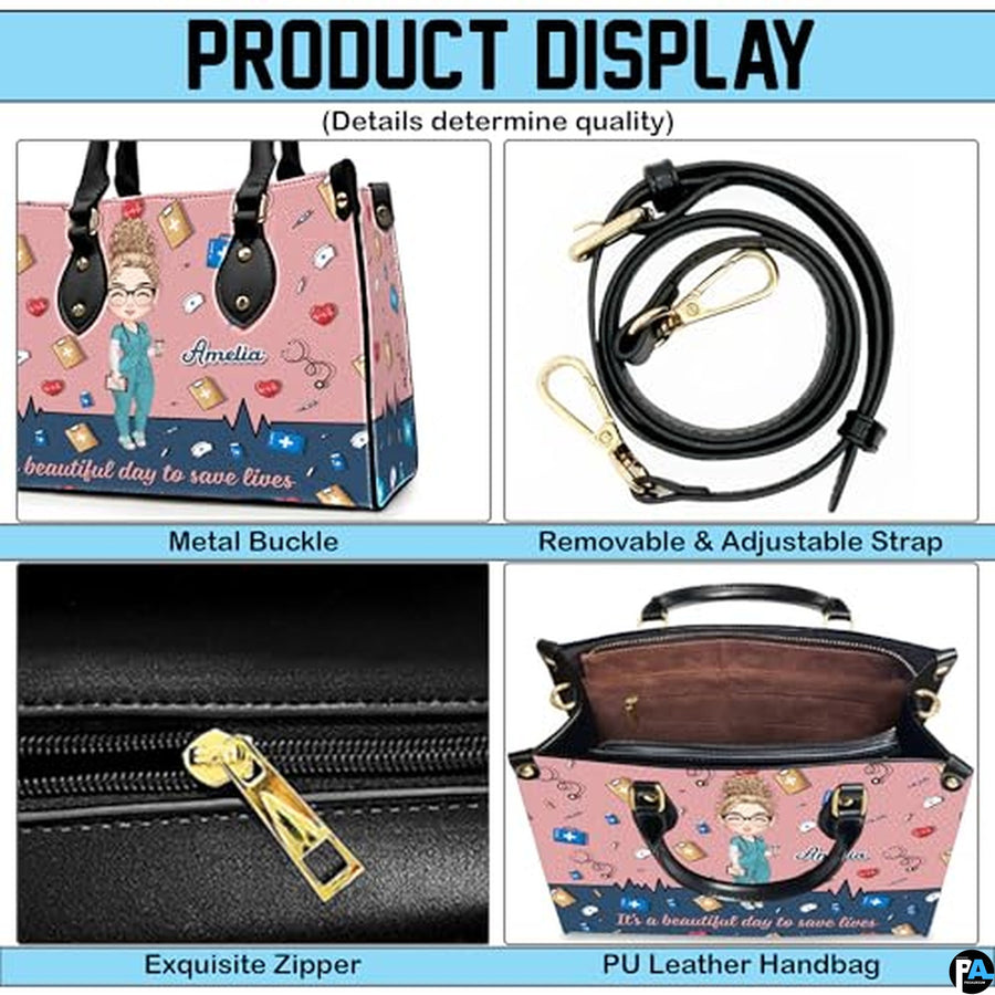 Personalized Nurse Leather Bag – Custom Medical Handbag & Purse Set with Name Gifts for Nursing Student Christmas Gift