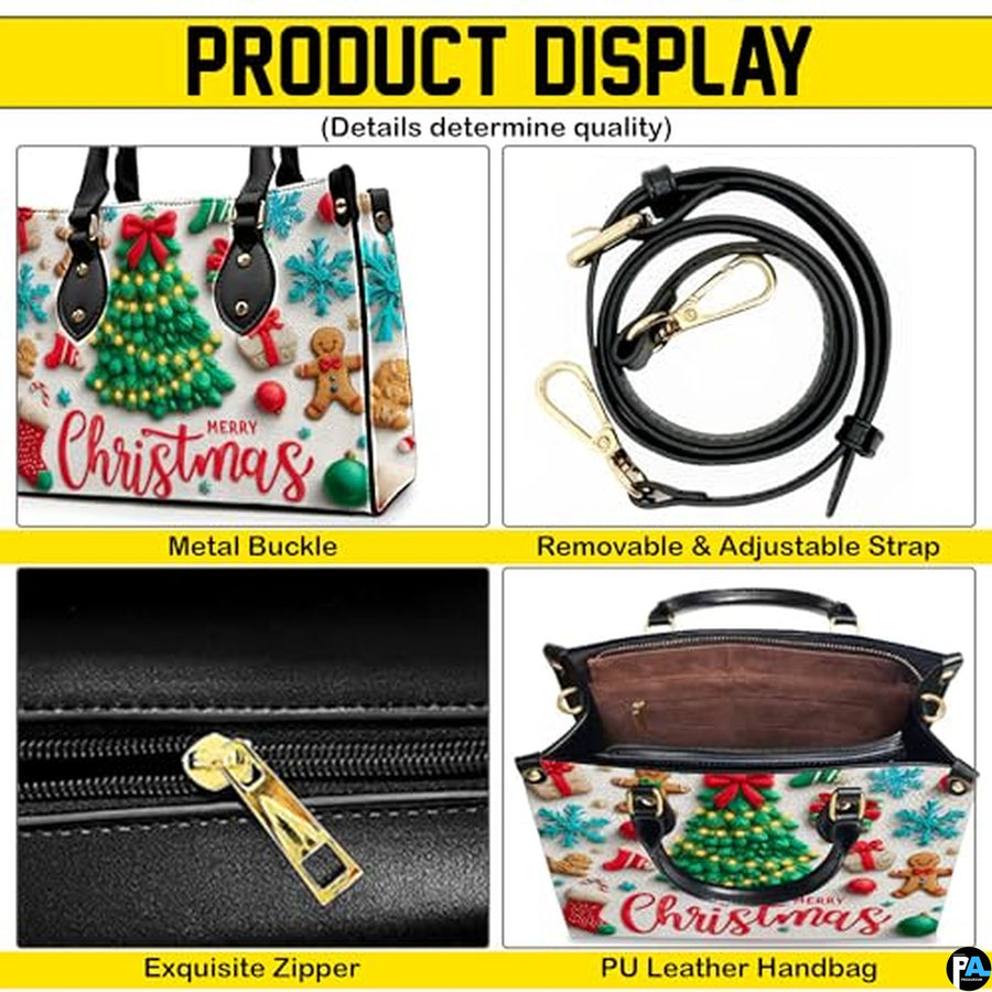 Personalized Christmas Tree Gingerbread Scene Handbag for Holiday Gift