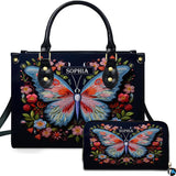 Embroidered Butterfly Floral Handbag and Matching Wallet Set