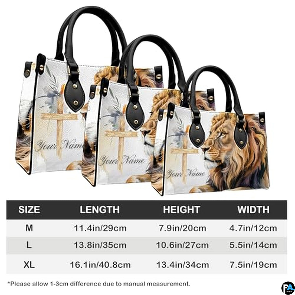 Personalized Lion Cross Watercolor Handbag for Faith Gift