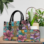 Custom Stained Glass Lilies Cross Handbag for Christian Women Gift