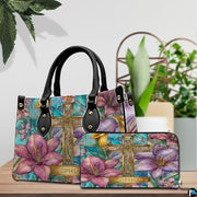 Custom Stained Glass Lilies Cross Handbag for Christian Women Gift