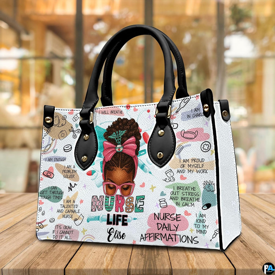 Complete matching handbag and wallet set in nurse affirmation theme arrangement