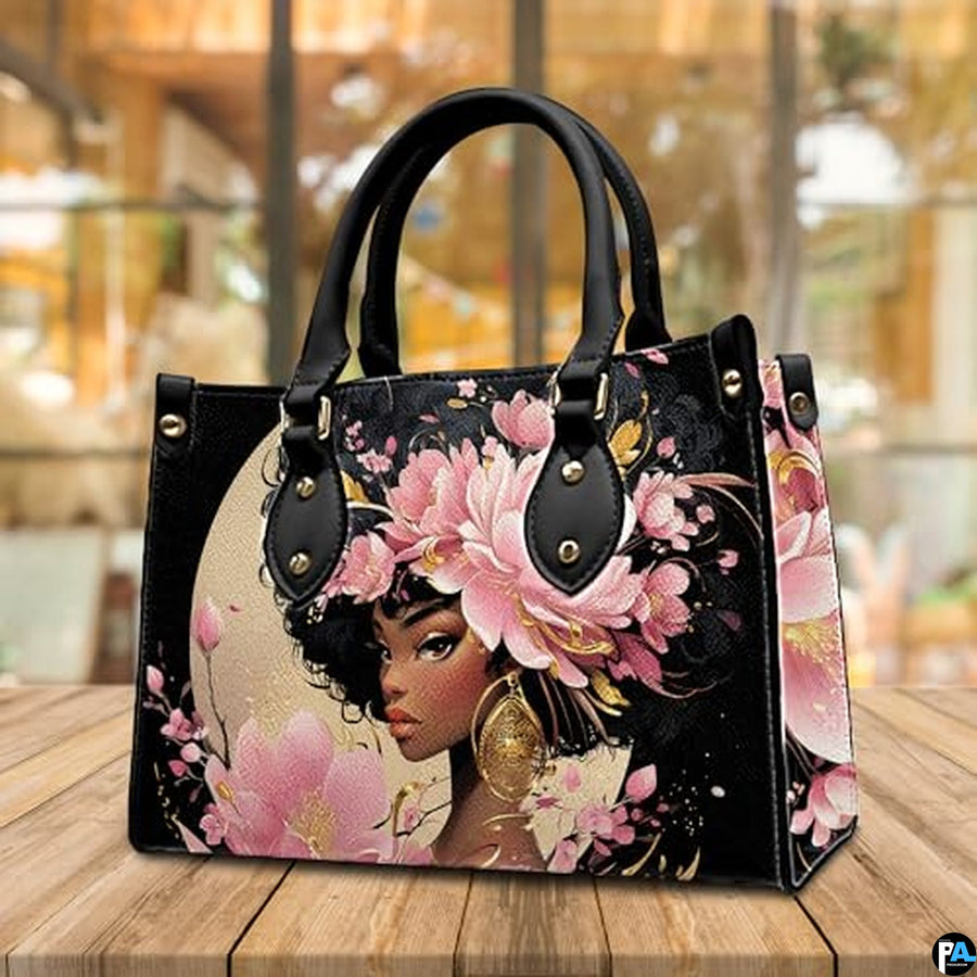 Personalized Black Women Leather Bag, Custom Name African Purses and Handbags Gifts for Mom Birthday Christmas Mothers Day