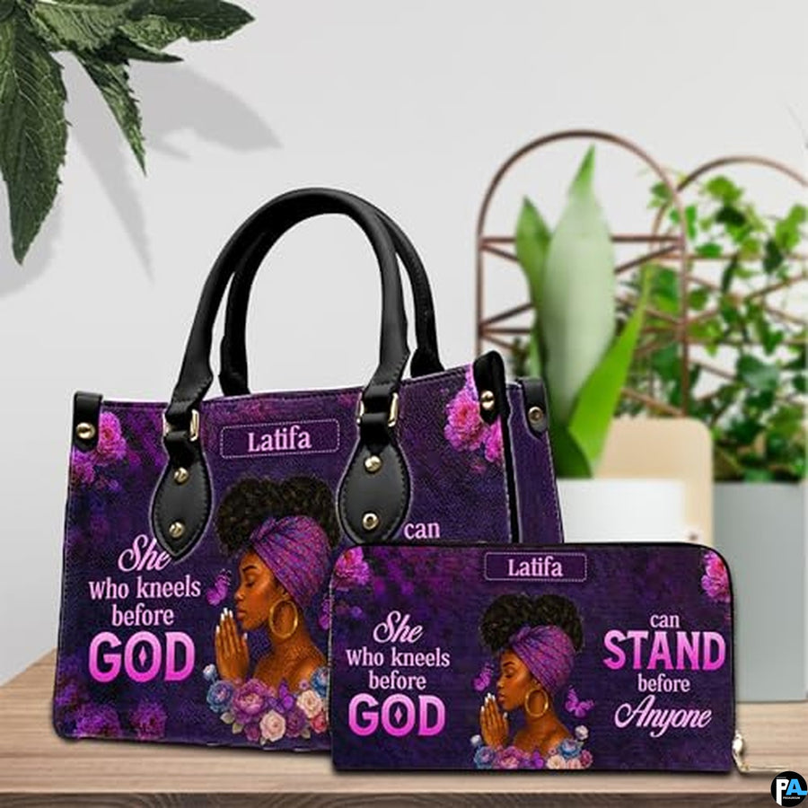 Personalized Leather Handbag for Black Women, Custom African Purse Bag Set, Birthday Meaningful Gifts for Mom, Friend