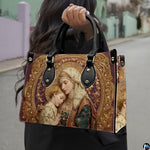 Custom Catholic Virgin Mary Leather Bag, Personalized Name Handbags and Purses for Christian Women Religious Bag Gifts