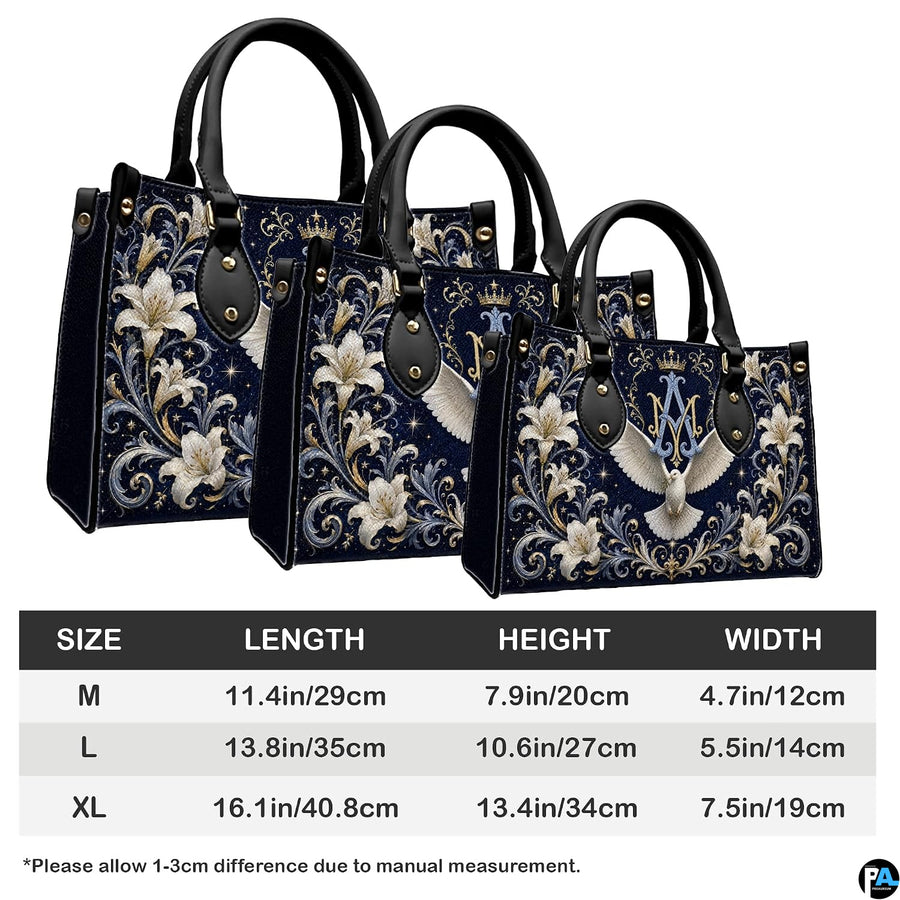 Size reference chart showing medium, large, and extra-large handbag dimensions