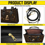 Four paneled composition illustrating decorative views of hardware accents, fantasy motifs, and interior view.