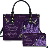 Purple Hummingbird and Lavender Handbag and Matching Wallet Set