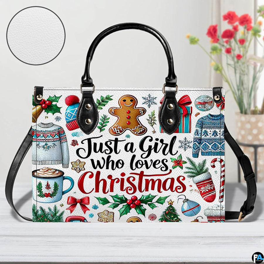 Measurement chart indicating product dimensions for holiday gingerbread handbag.