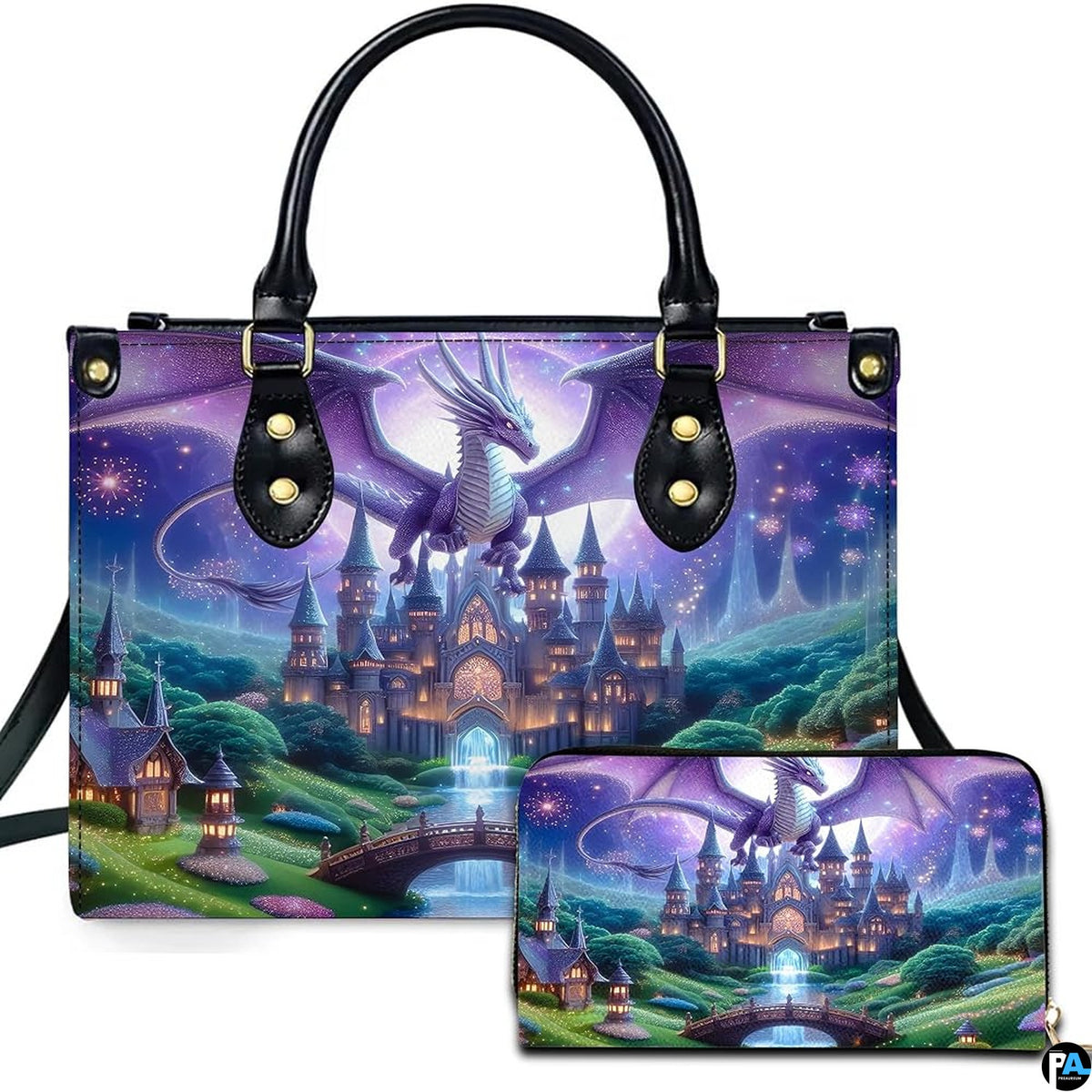 Personalized Mystical Dragon and Castle Scene Handbag