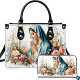 Botanical Garden Praying Mary White Handbag and Wallet Set