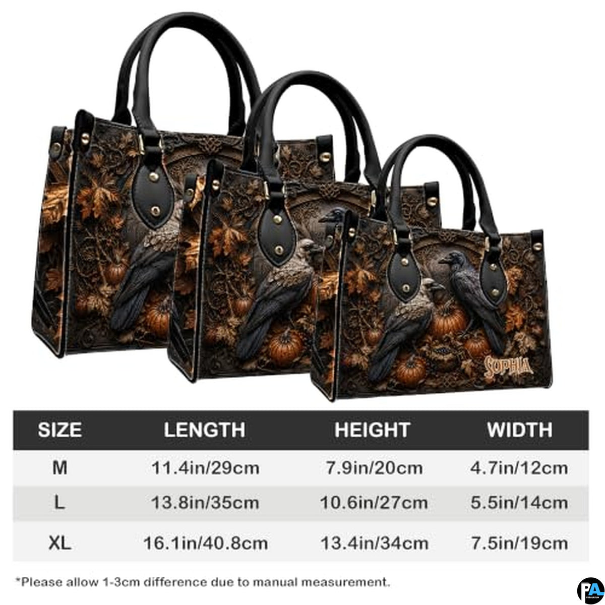 Personalized Halloween Gothic Leather Handbag Custom Raven Black Cat Purse Dark Fantasy Shoulder Bag Gift for Women