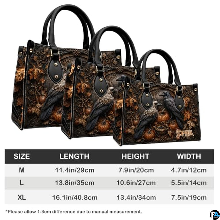 Personalized Halloween Gothic Leather Handbag Custom Raven Black Cat Purse Dark Fantasy Shoulder Bag Gift for Women