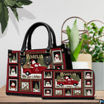 Infographic displaying hardware fixtures, carrying straps, and zipper detailing of Christmas handbag.