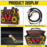 Four panel graphic illustrating dimensional closeups of golden botanical flourishes and butterfly motifs.