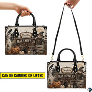 Visual demonstration showing handheld and shoulder carry styling for this spooky autumn art accessory.