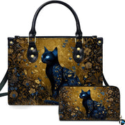 Black Cat Leather Bag – Vintage Cat Art Handbag, Stylish Animal-Themed Purse, Unique Gift for Cat Lovers