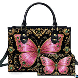 Pink Jeweled Butterfly Baroque Gold Emerald Gem Art Design