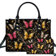 Studio presentation showing glowing butterfly fantasy artwork alongside matching companion on white surface.