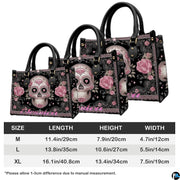 Coordinated arrangement of handbag and wallet displaying the matching sugar skull artwork.