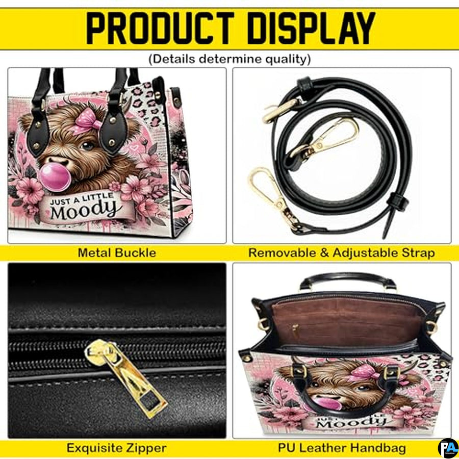 Highland Cow Leather Handbag Custom Cow Purse for Women Country Farm PU Leather Tote Gifts for Farmers Girls Mom Gift