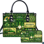 Celtic clover handbag and matching wallet with vintage green patchwork