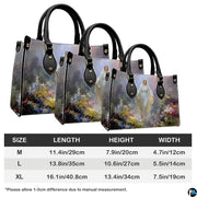 Handbag dimension chart indicating medium, large, and extra large size measurements.
