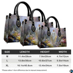 Handbag dimension chart indicating medium, large, and extra large size measurements.