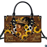 Studio front view showcasing melanin queen portrait, sunflowers, and monarch butterflies.