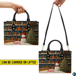 Demonstration of handheld top handle and shoulder strap carrying styles for holiday handbag