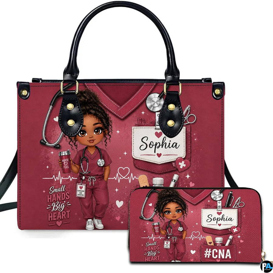 Maroon nurse scrub art depicting an illustrated medical uniform and clinical stethoscope on companion items.