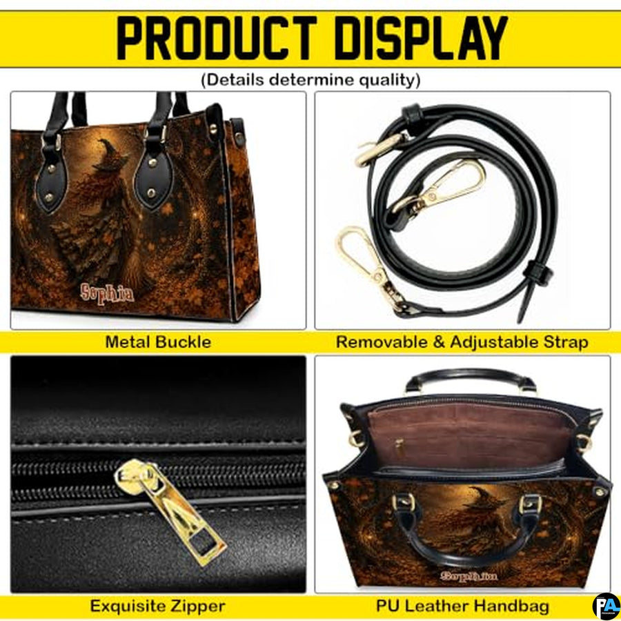 Personalized Witch Handbag with Purse, Custom Name Gothic Leather Bag Set for Women, Halloween Shoulder Bag, Witch Gift