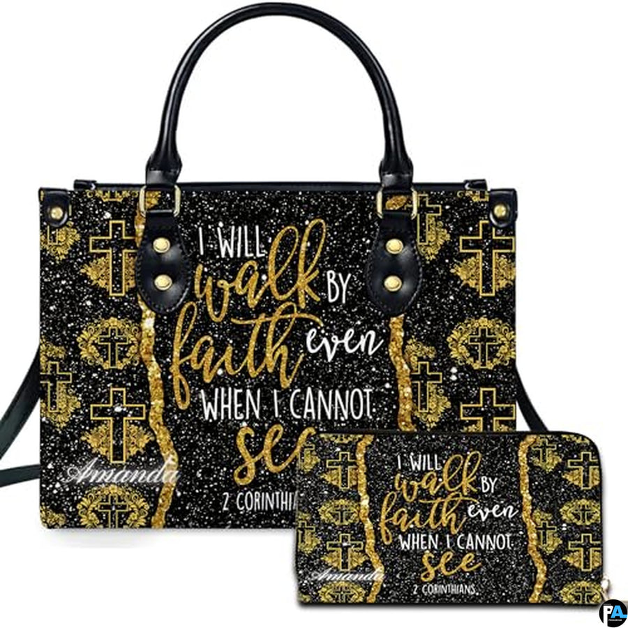 Personalized Glitter Scripture Crosses Handbag for Faith Gift