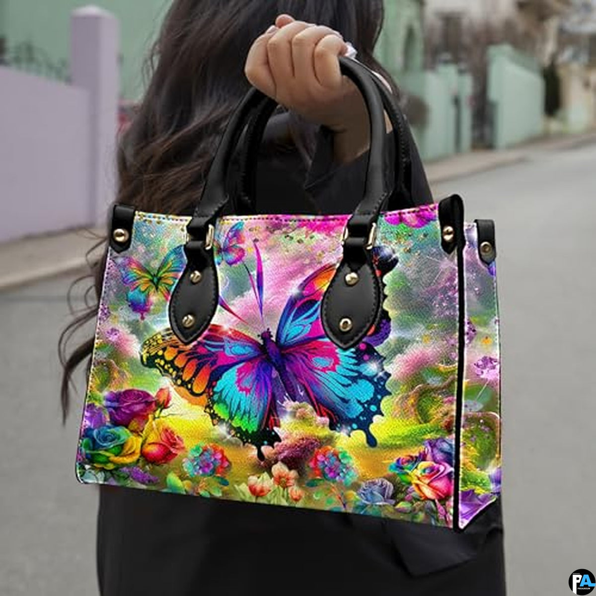 Personalized Butterfly Leather Handbag – Gothic Moon Bag with Adjustable Strap and Matching Witchcore Purse for Women