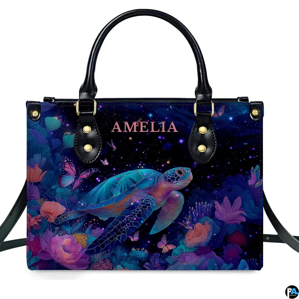 Close-up detail showcasing the luminous bioluminescent coral and glowing butterfly print.