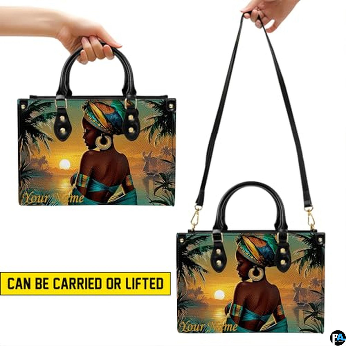 Personalized Black Women Leather Bag, Custom Name African Purses and Handbags Gifts for Mom Birthday Christmas Mothers Day