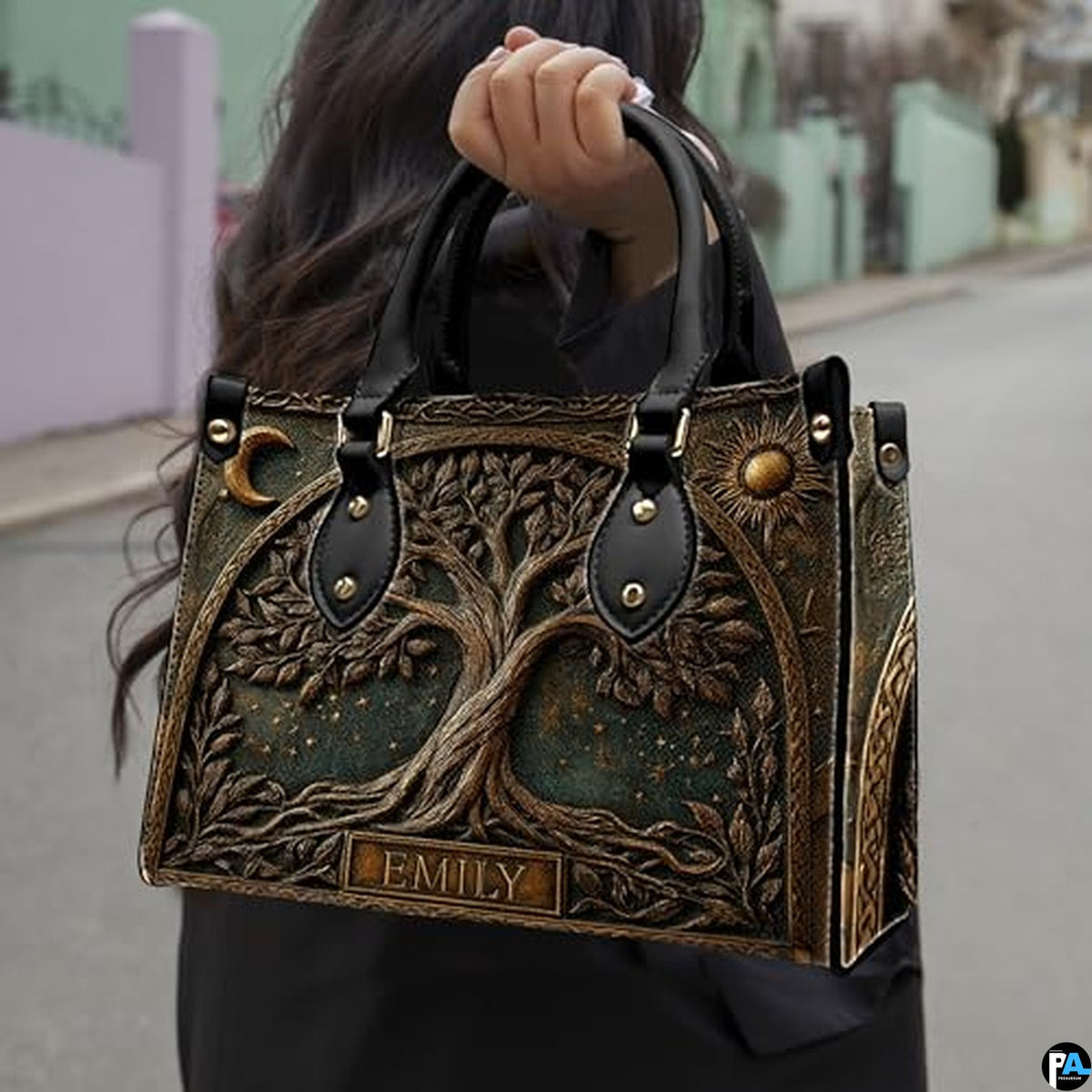 Personalized Animal Leather Handbag – Custom Name Flowers with 2D Print with 3D Effect – Gift for Gramma, Mom, Daughter